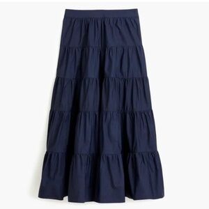 J. CREW Navy Blue Tiered Poplin French Creek Midi Skirt Solid Preppy Size 10